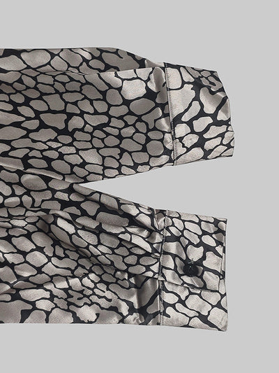Long Sleeve Loose Buttoned Contrast Color Snakeskin Printed Lapel Blouses & Shirts Tops
