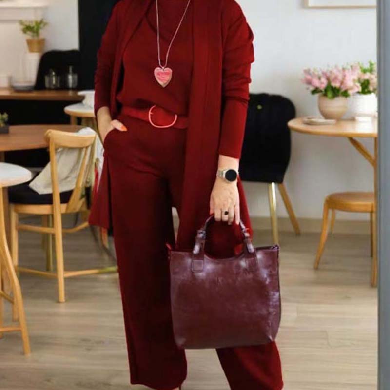Elegant 3-Piece Set Including Long Cardigan, Top, and Pants