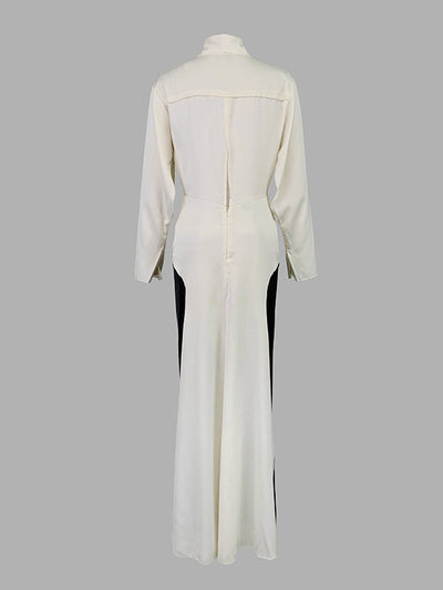 Long Sleeve Loose Contrast Color V-Neck Evening Maxi Dress