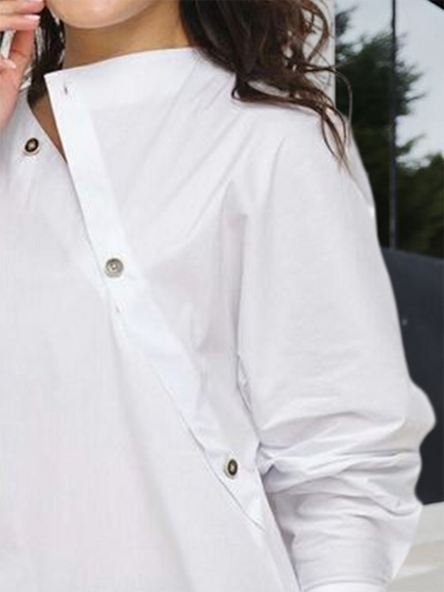 Long Sleeve Asymmetric Buttoned Split-Front Blouses & Shirts Tops