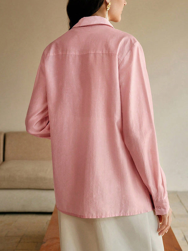Long Sleeve Applique Split-Joint Lapel Blouses & Shirts Tops