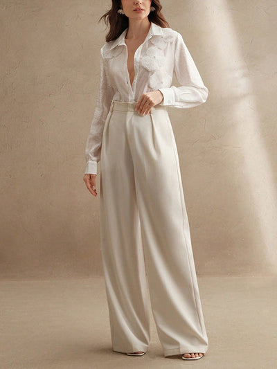 Long Sleeve Applique Split-Joint Lapel Blouses & Shirts Tops