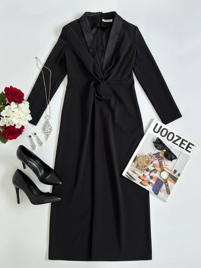 Long Sleeve Skinny Solid Color Deep V-Neck Maxi Dress