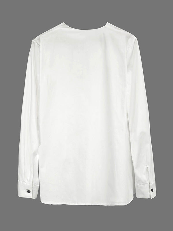 Long Sleeve Asymmetric Buttoned Split-Front Blouses & Shirts Tops