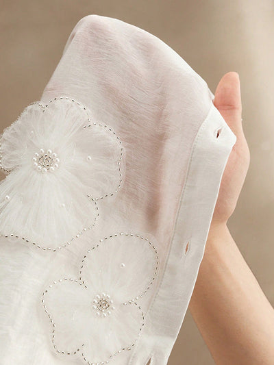 Long Sleeve Applique Split-Joint Lapel Blouses & Shirts Tops