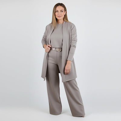 Elegant 3-Piece Set Including Long Cardigan, Top, and Pants