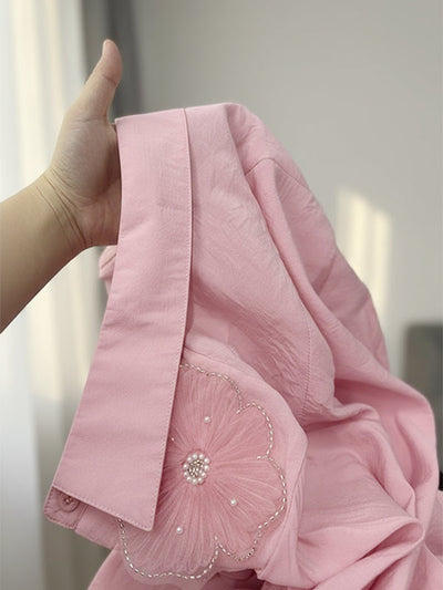 Long Sleeve Applique Split-Joint Lapel Blouses & Shirts Tops