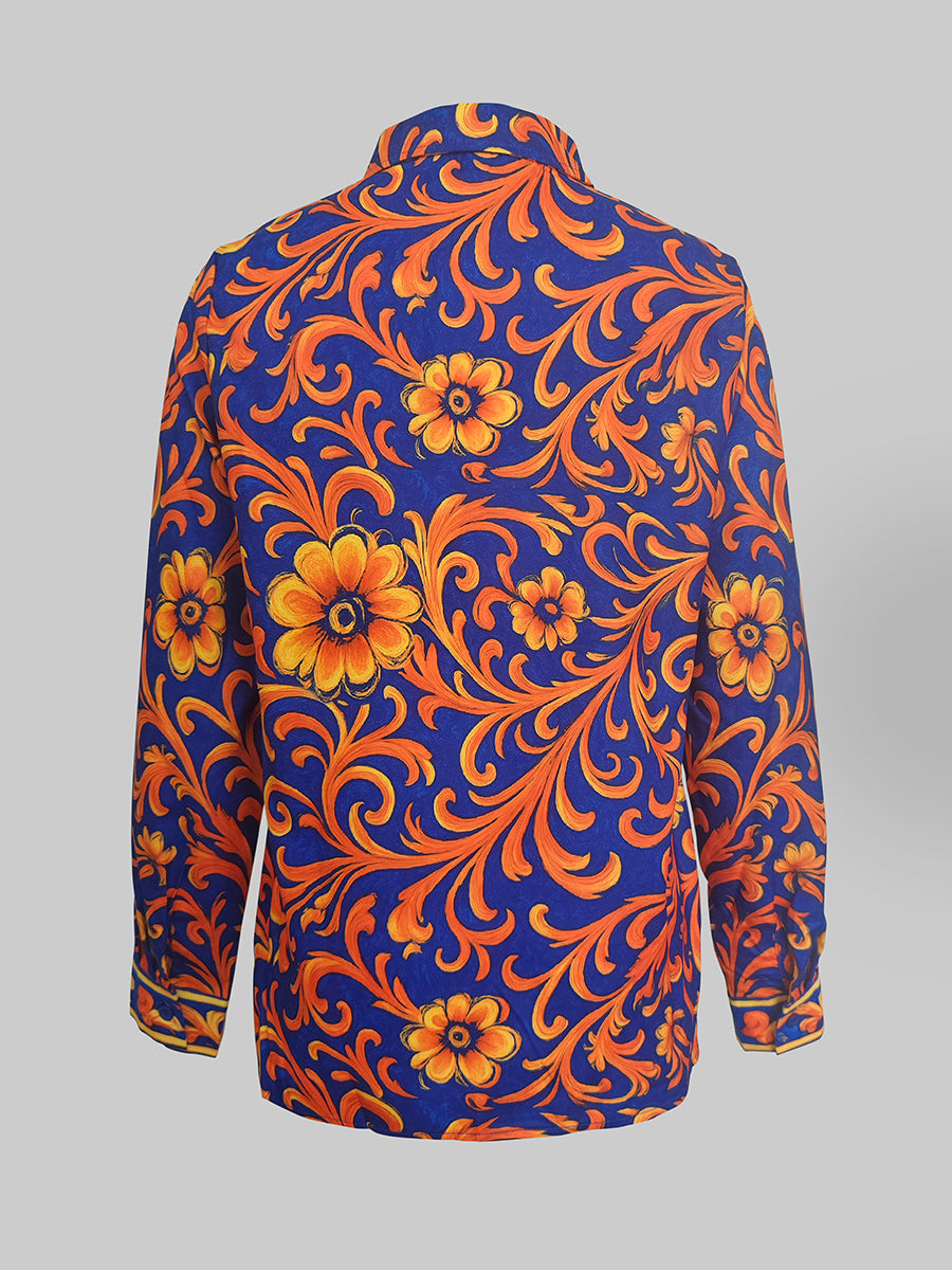 Long Sleeve Buttoned Flower Print Lapel Blouses & Shirts Tops
