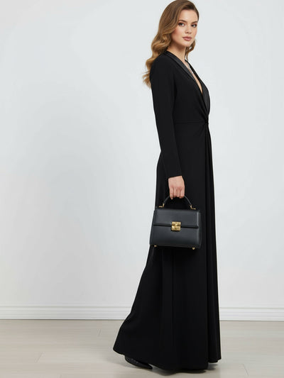 Long Sleeve Skinny Solid Color Deep V-Neck Maxi Dress