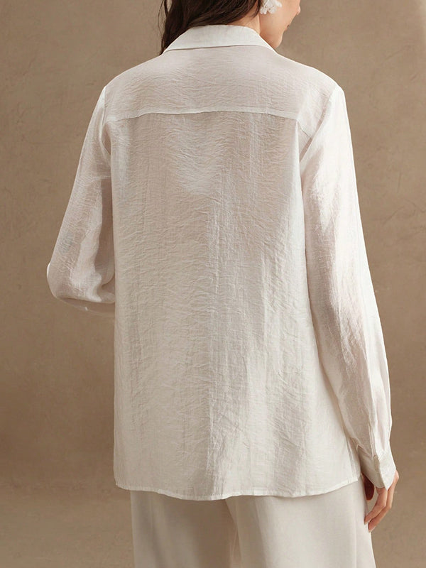 Long Sleeve Applique Split-Joint Lapel Blouses & Shirts Tops