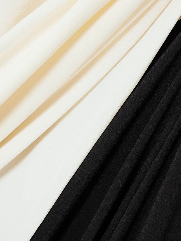 Long Sleeve Loose Contrast Color V-Neck Evening Maxi Dress