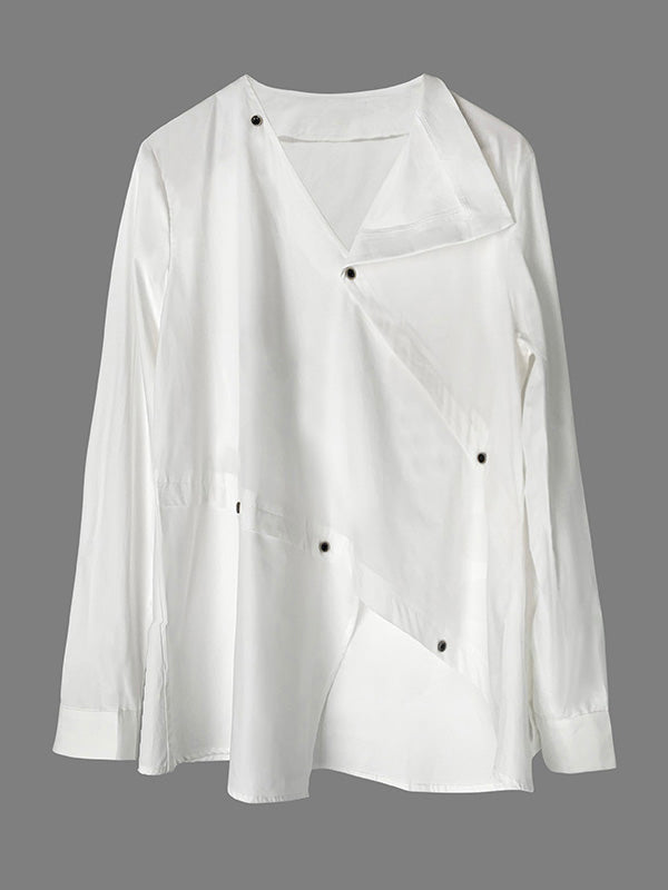 Long Sleeve Asymmetric Buttoned Split-Front Blouses & Shirts Tops