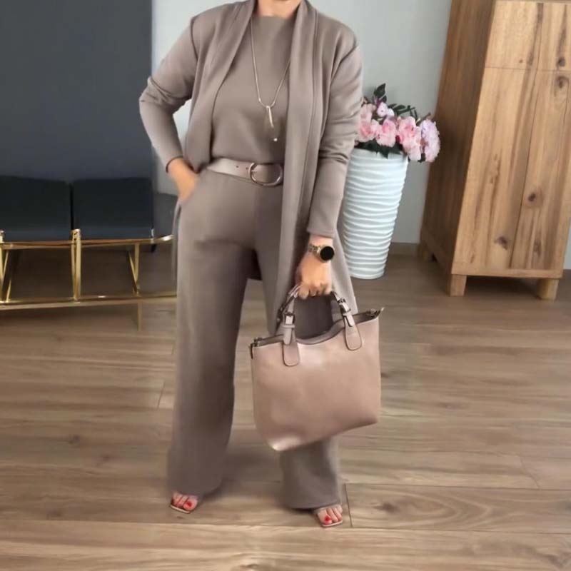 Elegant 3-Piece Set Including Long Cardigan, Top, and Pants